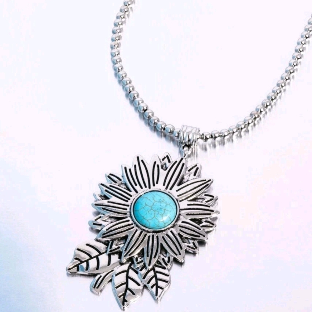 NWT Turquoise Blue Sunflower Solstice Blue Necklace and Earrings Paparazzi